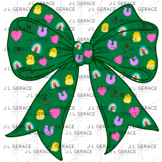 St Patricks Day Bow PNG Shamrock Rainbow Lucky Clipart Green Hair Bow Design Sublimation Download