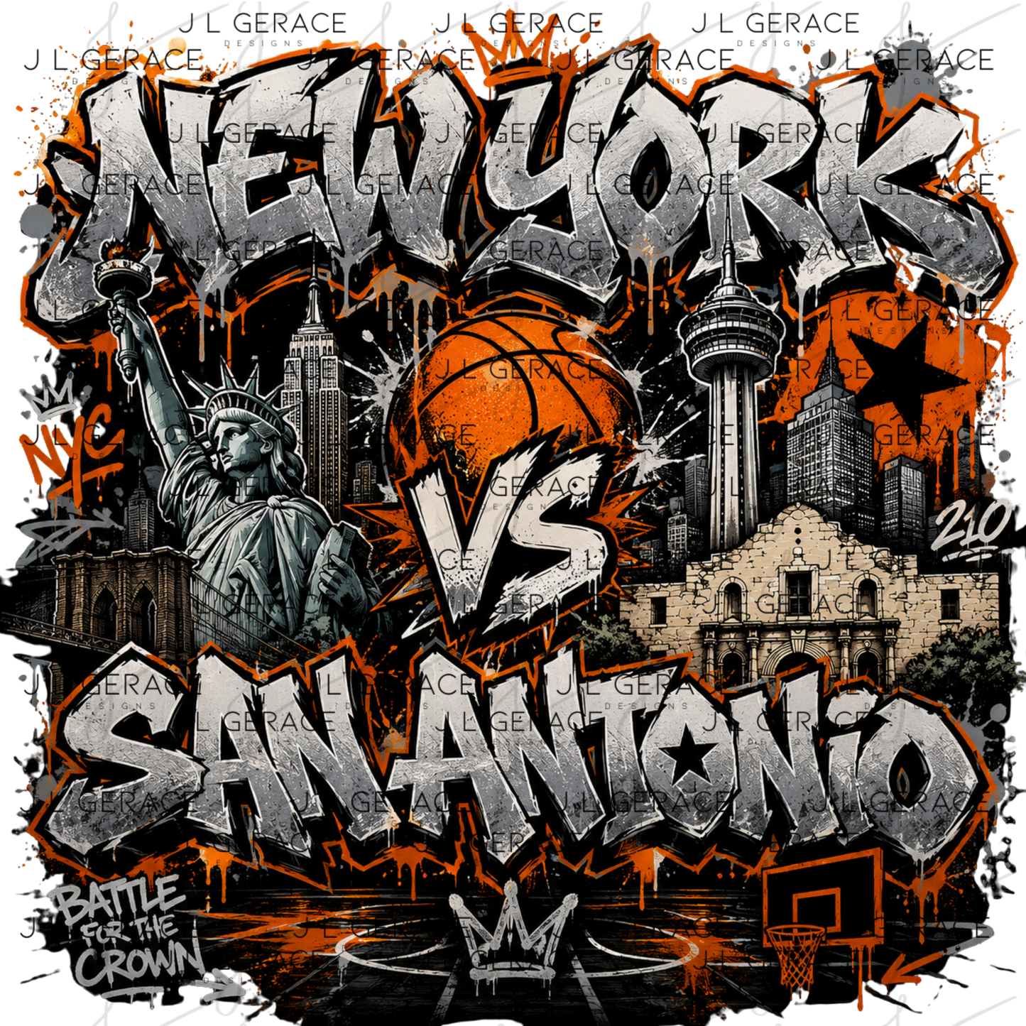 New York vs San Antonio PNG Graffiti Basketball Championship Sublimation Design