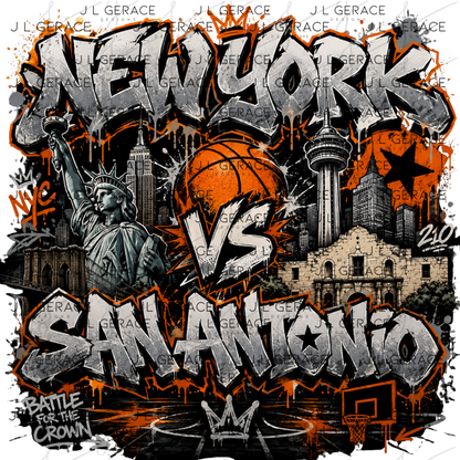 New York vs San Antonio PNG Graffiti Basketball Championship Sublimation Design