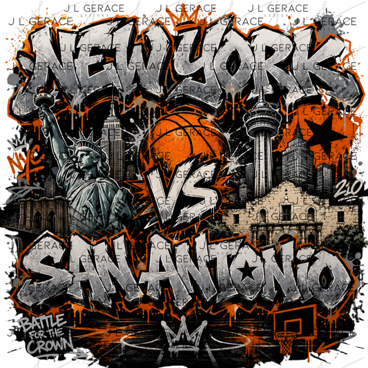 New York vs San Antonio PNG Graffiti Basketball Championship Sublimation Design