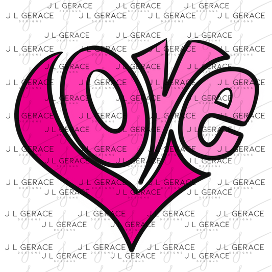 Pink Love Bubble Letter PNG with String Glitter Outline Design