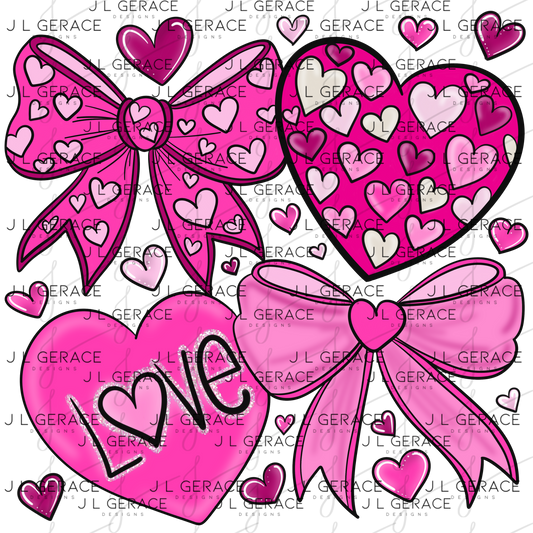 Pink Valentine Bow & Heart Clipart PNG