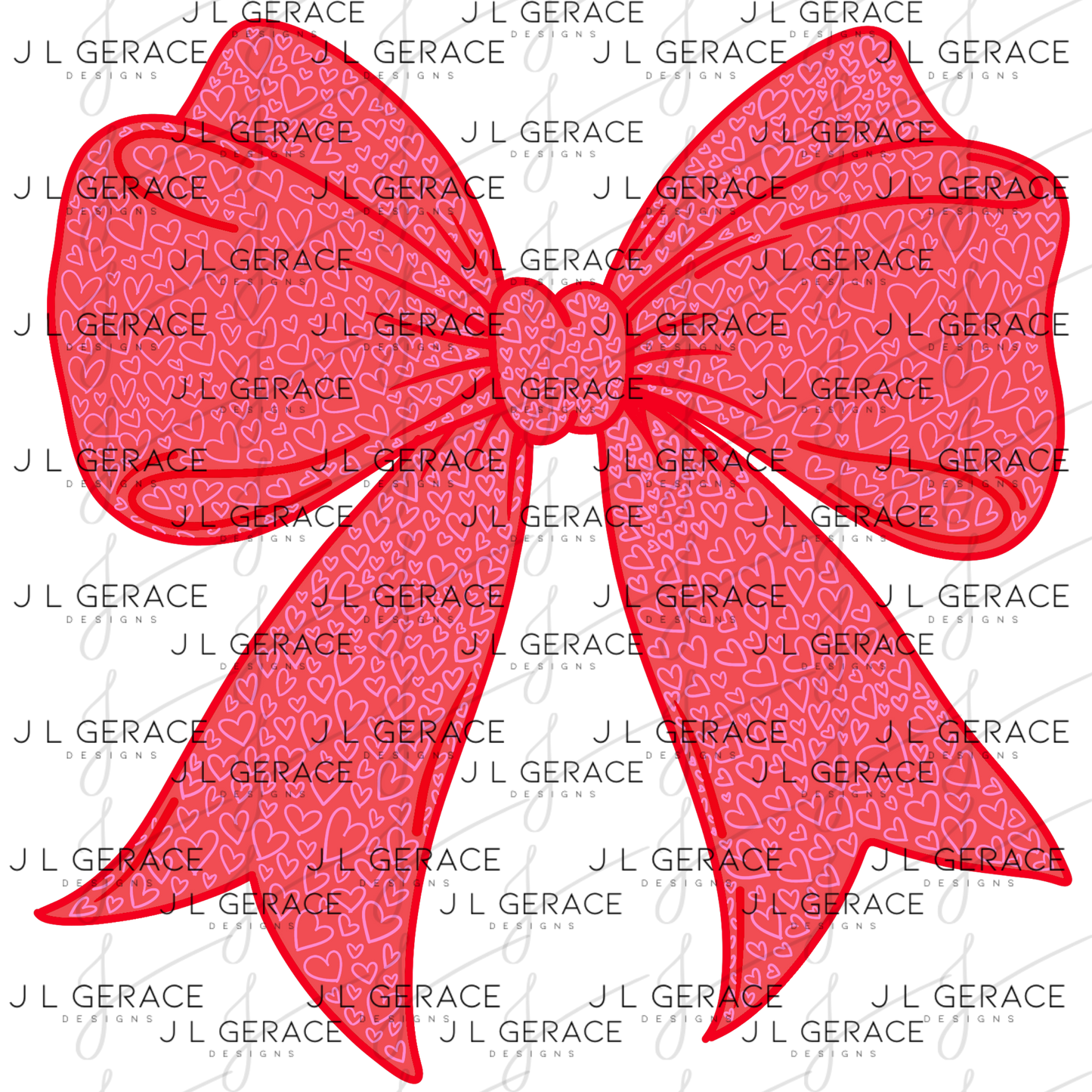 Red Heart Pattern Ribbon Bow PNG Clipart – Valentine Bow Digital Download
