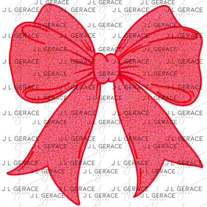 Red Heart Pattern Ribbon Bow PNG Clipart – Valentine Bow Digital Download