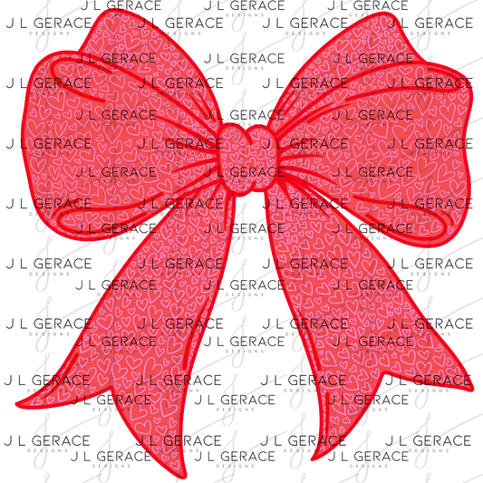 Red Heart Pattern Ribbon Bow PNG Clipart – Valentine Bow Digital Download