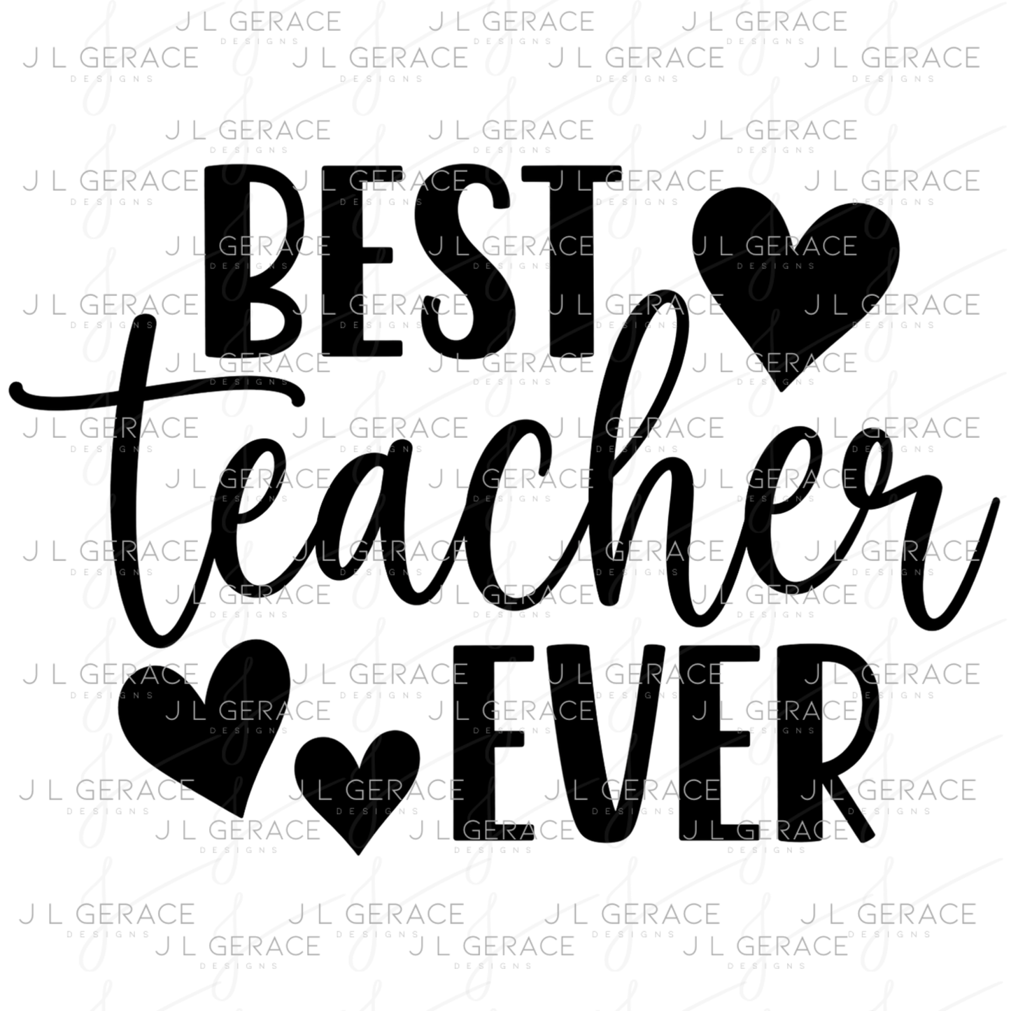 Best Teacher Ever Hearts Black and White PNG