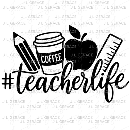 Teacherlife School Supplies Black and White PNG (2 Colors)