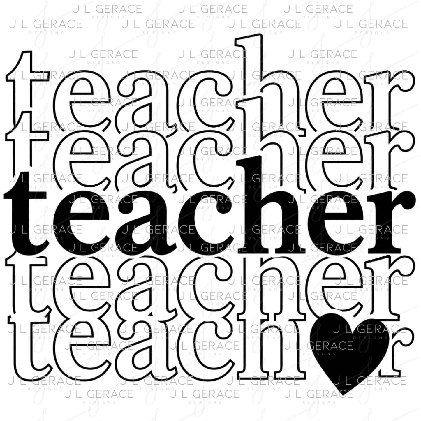 Teacher Teacher Heart PNG Digital Download (2 Colors)