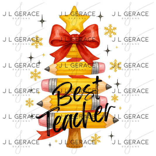 Best Teacher Pencil Christmas Tree PNG – Teacher Christmas Clipart