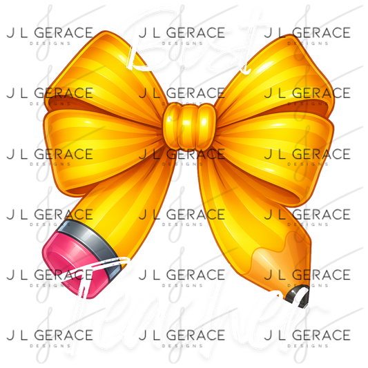 Yellow Pencil Bow PNG – Teacher Classroom Clipart
