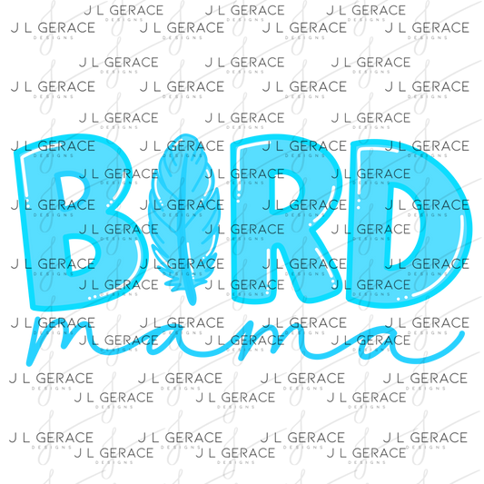 Bird Mama PNG – Blue Feather Design with Feather Letter