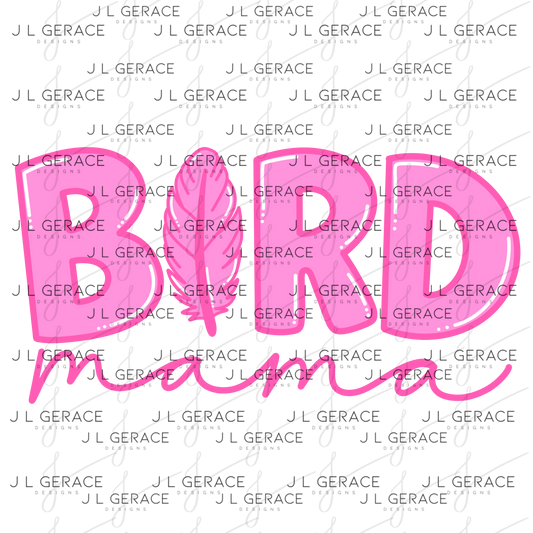 Bird Mama PNG – Pink Feather Design with Feather Letter