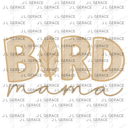 Bird Mama PNG – Neutral Tan Feather Design with Feather Letter
