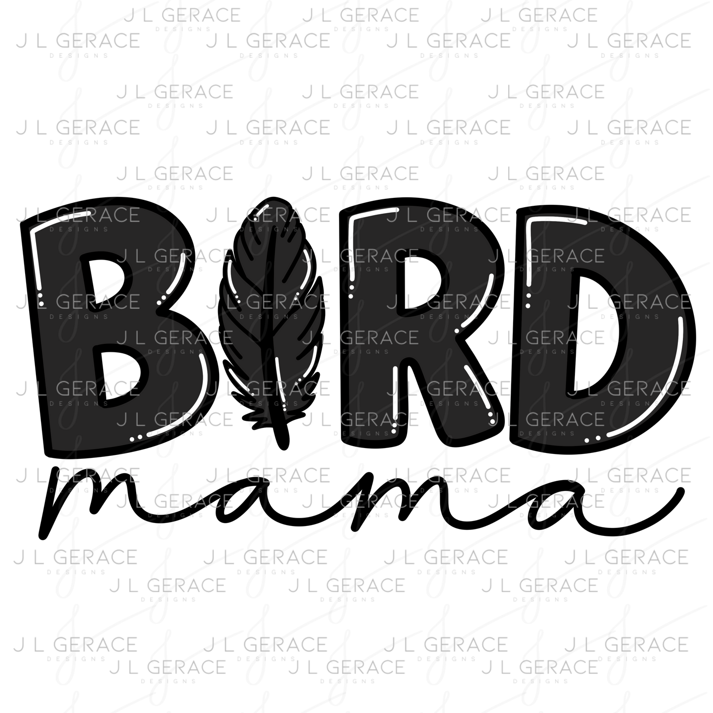 Bird PNG – Black Word Design with Feather Letter