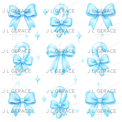 Candy Cane & Bow PNG Clipart Set – Glossy Christmas Elements