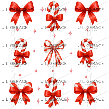 Candy Cane & Bow PNG Clipart Set – Glossy Christmas Elements
