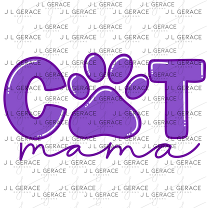 Cat Mama PNG – Purple Paw Print Pet Lover Sublimation Design