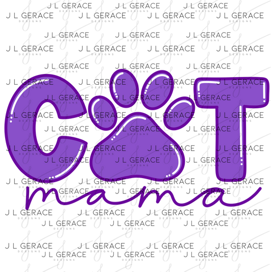 Cat Mama PNG – Purple Paw Print Pet Lover Sublimation Design