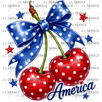 Polka Dot America Cherries PNG