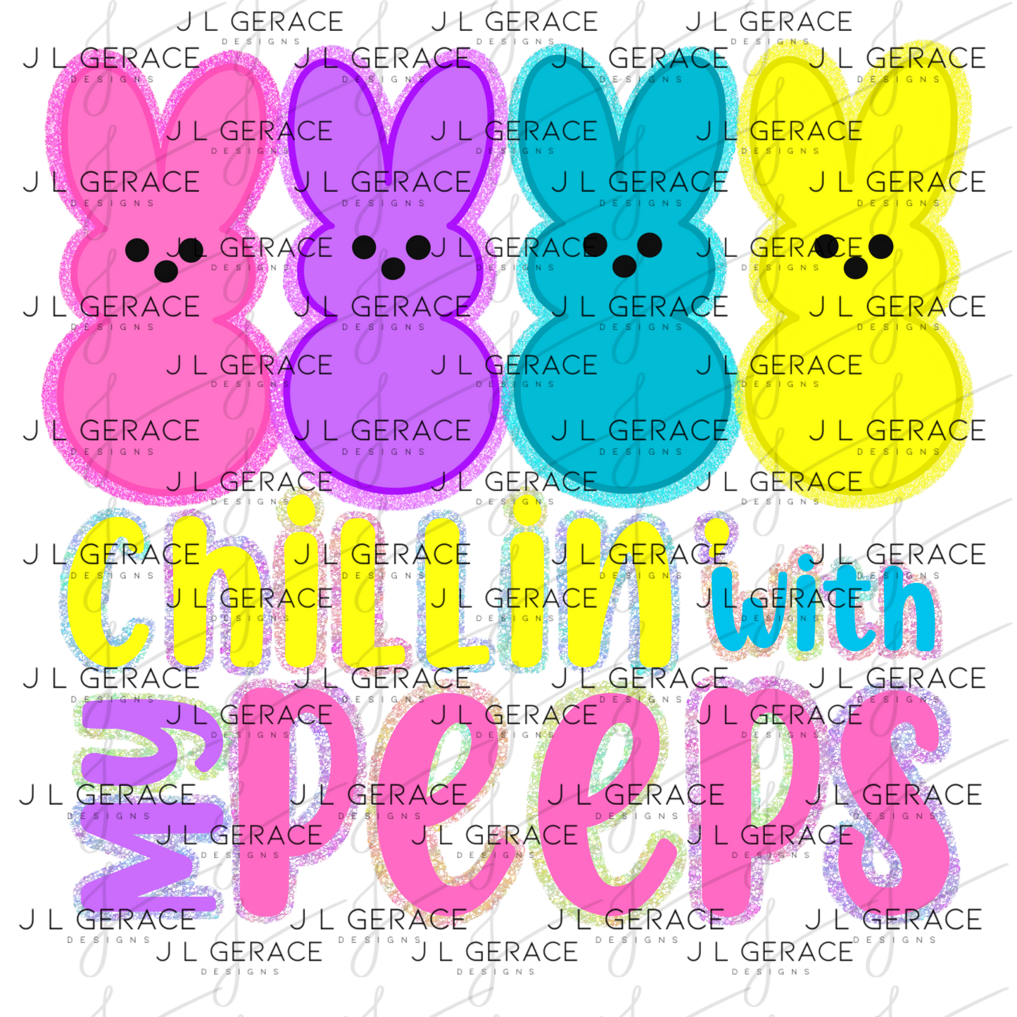 Chillin With My Peeps Bunnies Chunky Glitter Outline PNG