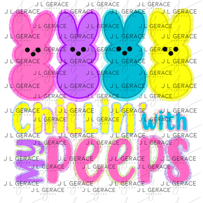 Chillin With My Peeps Bunnies Chunky Glitter Outline PNG