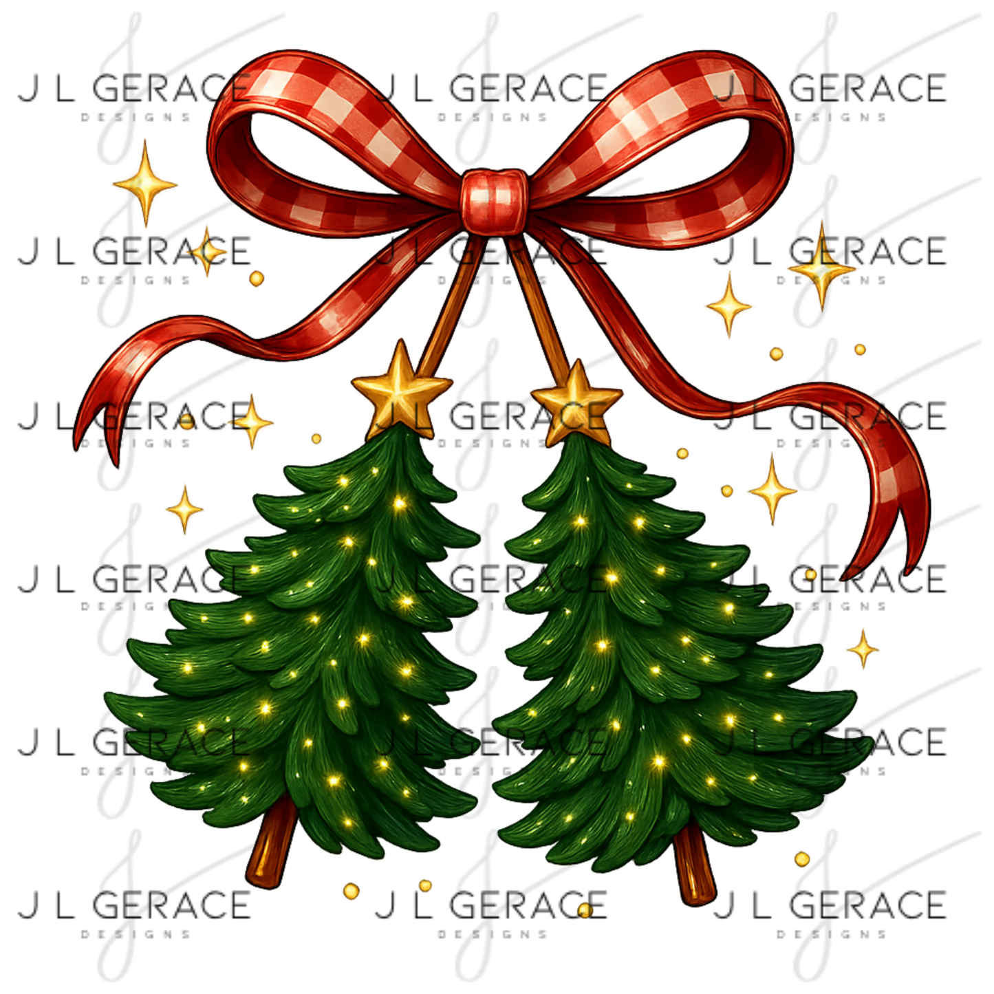 Christmas Bow & Tree Duo PNG Clipart – Glossy Holiday Ribbon and Tree Design