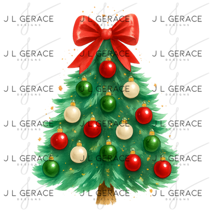 Classic Red Bow Christmas Tree PNG Clipart – Traditional Ornament Holiday Design