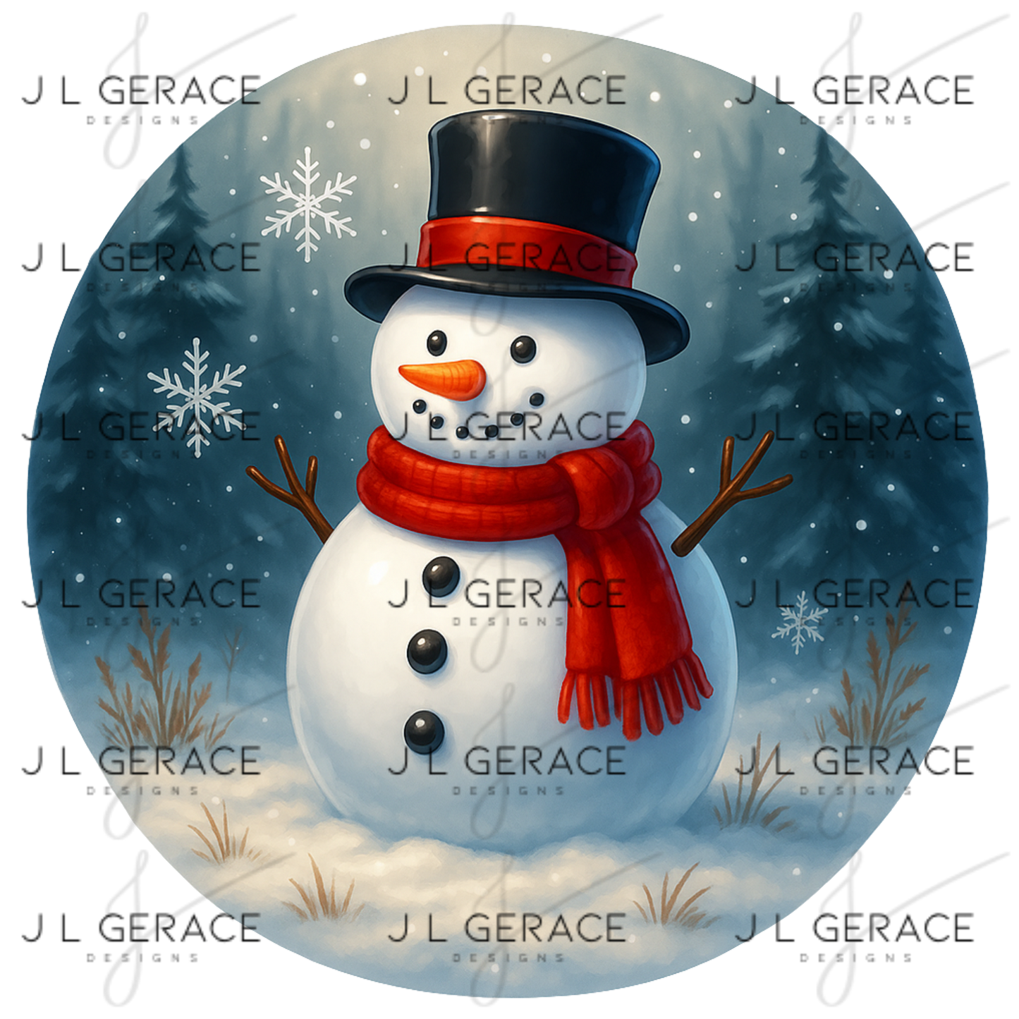 Classic Snowman PNG – Winter Snowman Clipart with Top Hat & Red Scarf