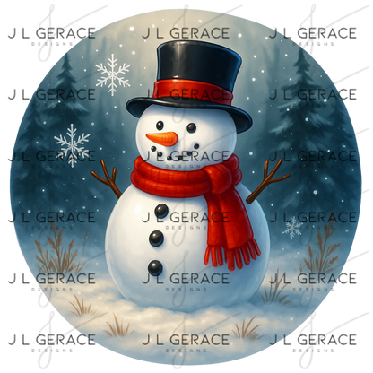 Classic Snowman PNG – Winter Snowman Clipart with Top Hat & Red Scarf