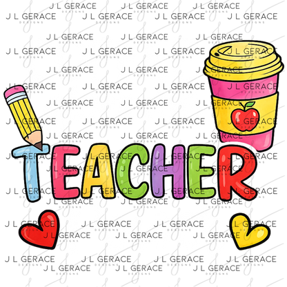 Coffee Gives Me Teacher Power PNG Sublimation Design Teacher Appreciation Digital Download
