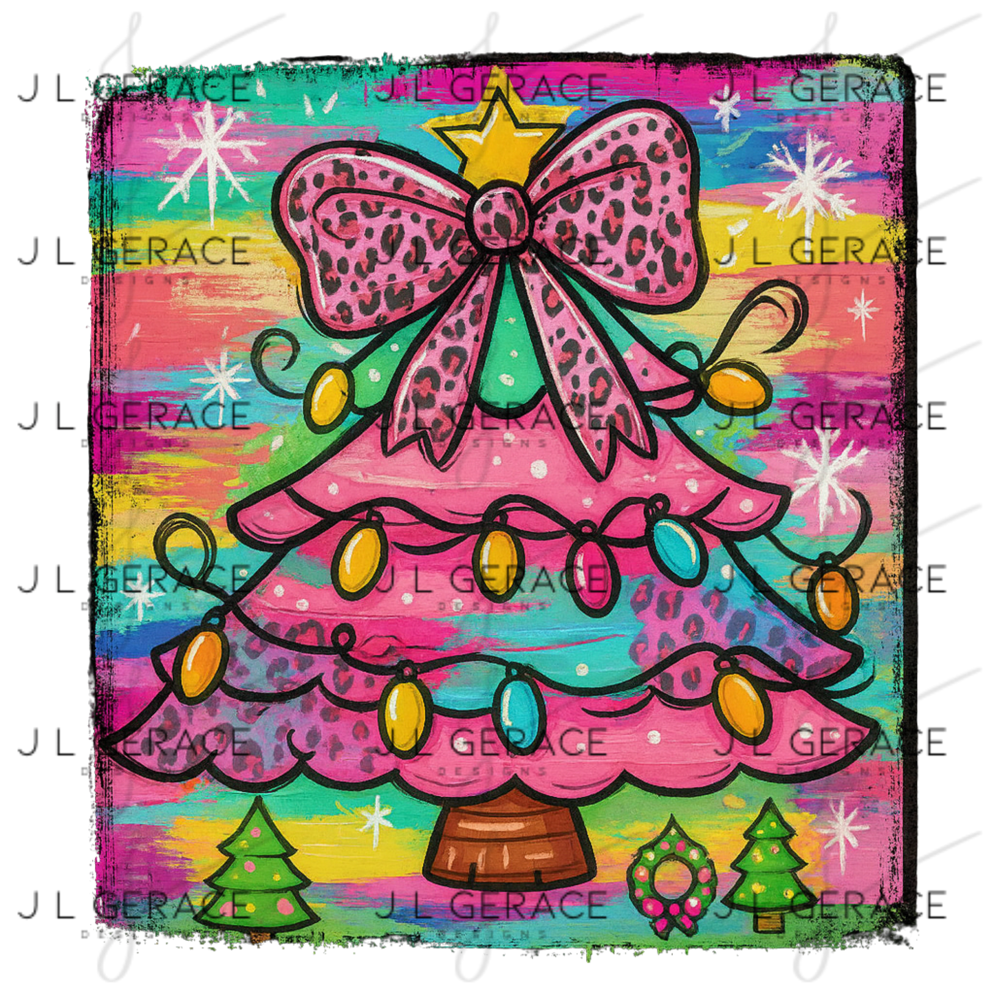 Leopard Print Christmas Tree PNG Clipart – Colorful Painted Holiday Art