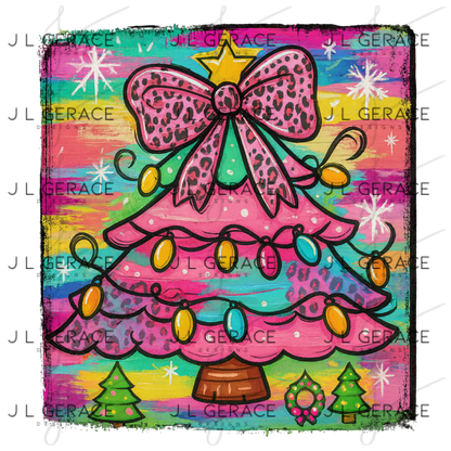 Leopard Print Christmas Tree PNG Clipart – Colorful Painted Holiday Art
