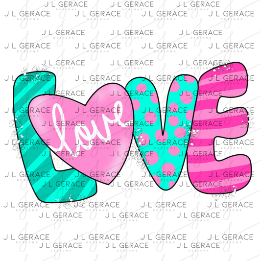 Colorful Love Word PNG with Heart and paint splatter Mixed Pattern Graphic Design