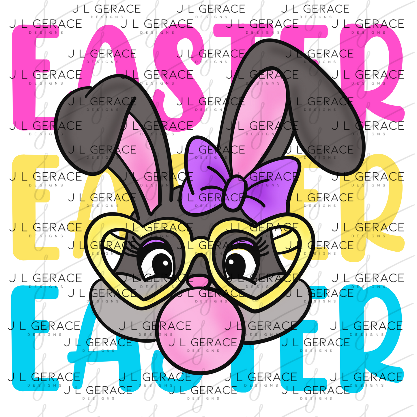 EASTER EASTER EASTER Bunny with Glasses Pink - Yellow - Blue PNG