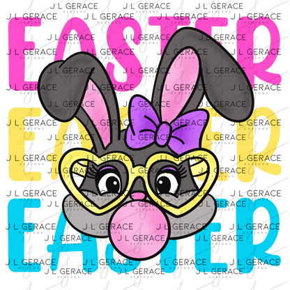 EASTER EASTER EASTER Bunny with Glasses Pink - Yellow - Blue PNG