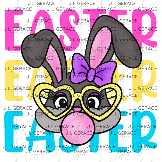 EASTER EASTER EASTER Bunny with Glasses Pink - Yellow - Blue PNG
