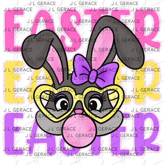 EASTER EASTER EASTER Bunny with Glasses Pink - Yellow - Purple Chunky Glitter Outline PNG