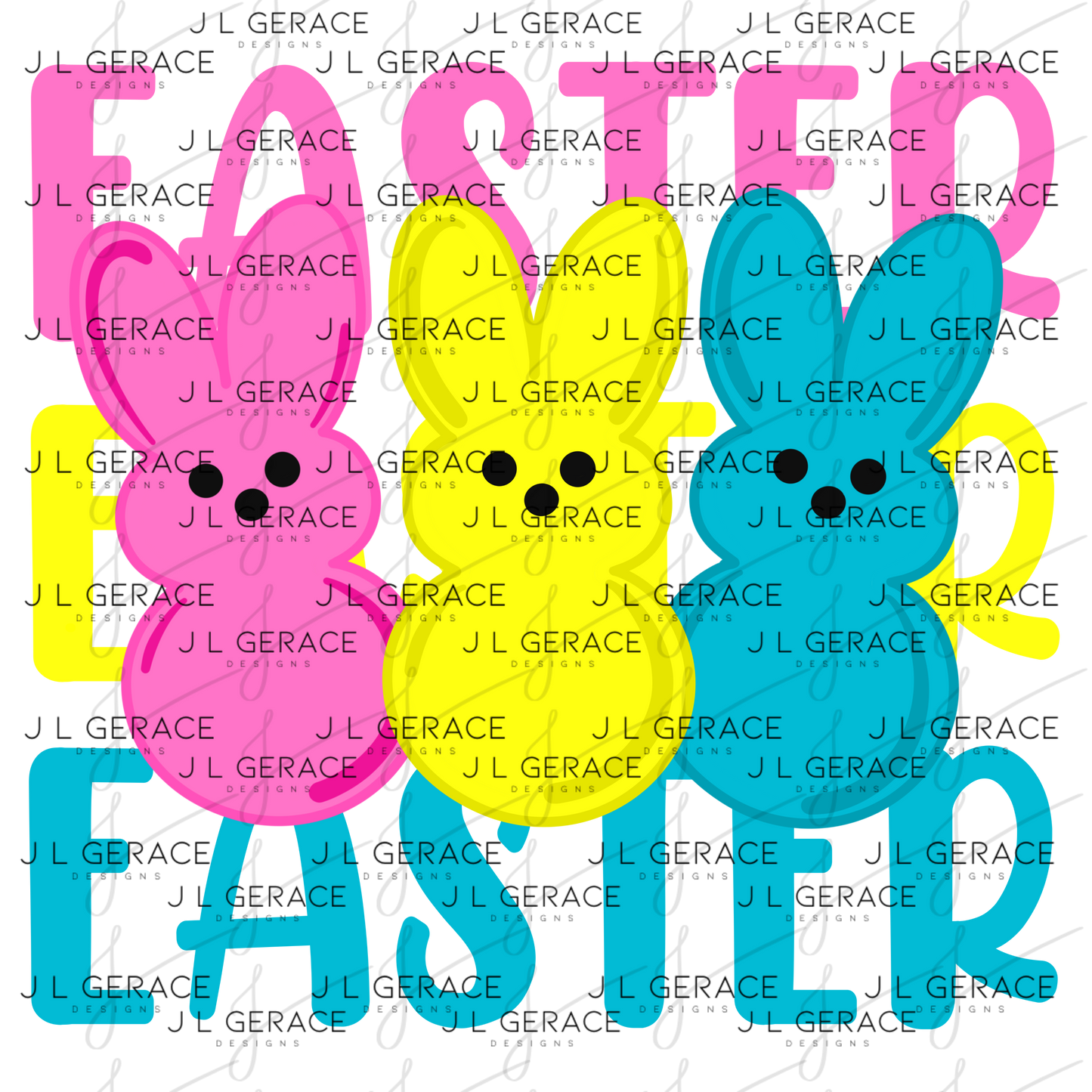 EASTER EASTER EASTER Bunnies Pink - Yellow - Blue PNG