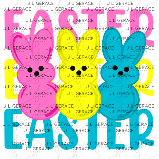 EASTER EASTER EASTER Bunnies Pink - Yellow - Blue PNG