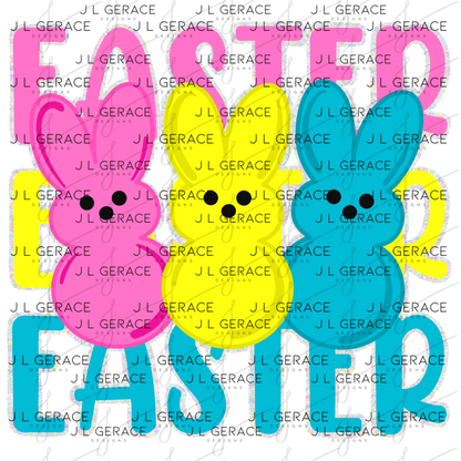 EASTER EASTER EASTER Bunnies Pink - Yellow - Blue Chunky Glitter Outline PNG