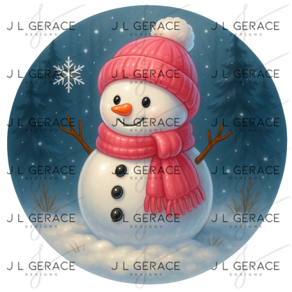Cute Snowman PNG – Winter Snowman Clipart with Pink Hat & Scarf
