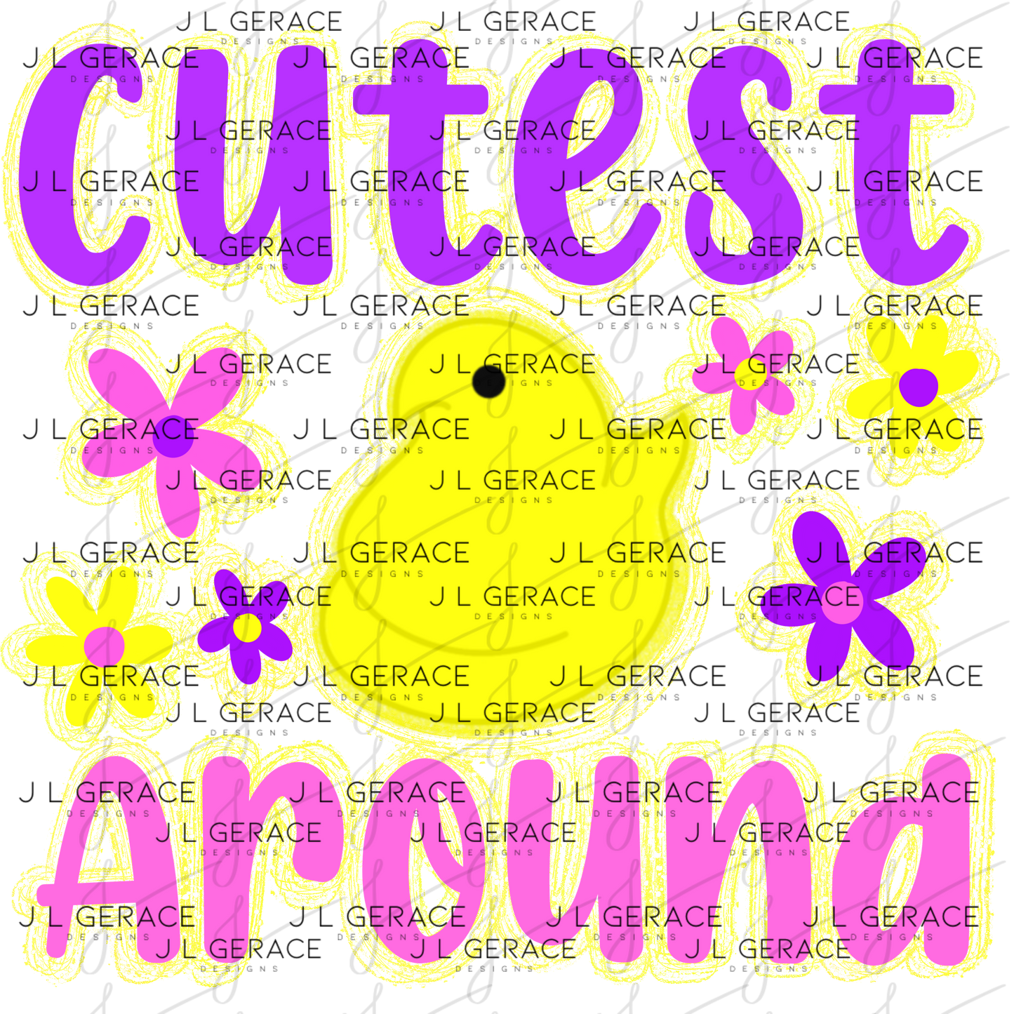Cutest Chick Around Yellow String Glitter Outline PNG