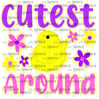 Cutest Chick Around Yellow String Glitter Outline PNG