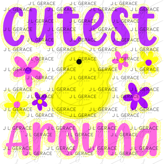 Cutest Chick Around Yellow String Glitter Outline PNG