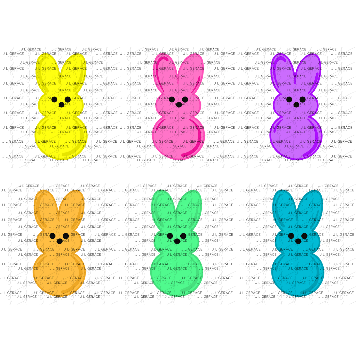 BUNDLE - 6 Colors - Easter Peep Bunny Bundle Clipart Sublimation PNG Images