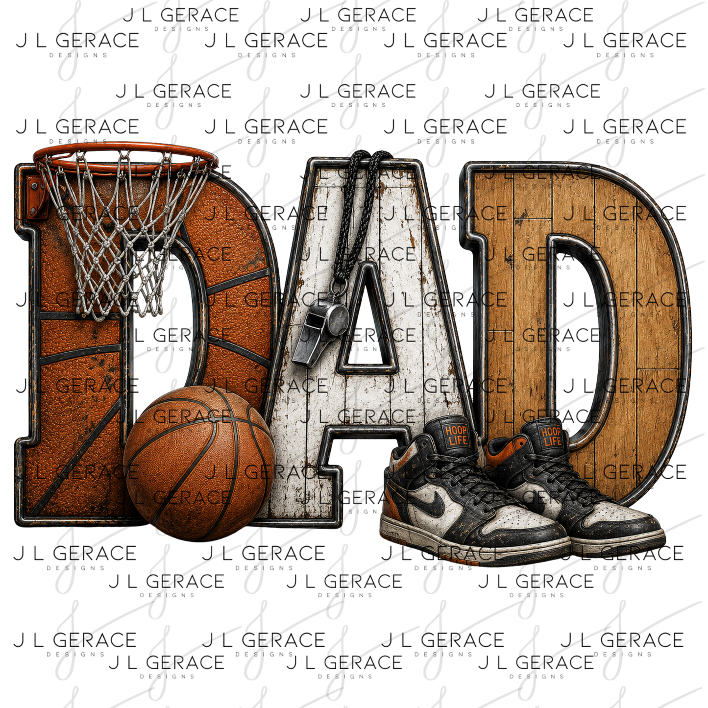 Dad PNG – Basketball Hoop Life Design with Ball Sneakers and Whistle