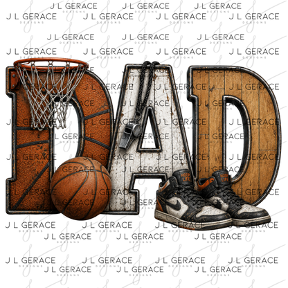 Dad PNG – Basketball Hoop Life Design with Ball Sneakers and Whistle