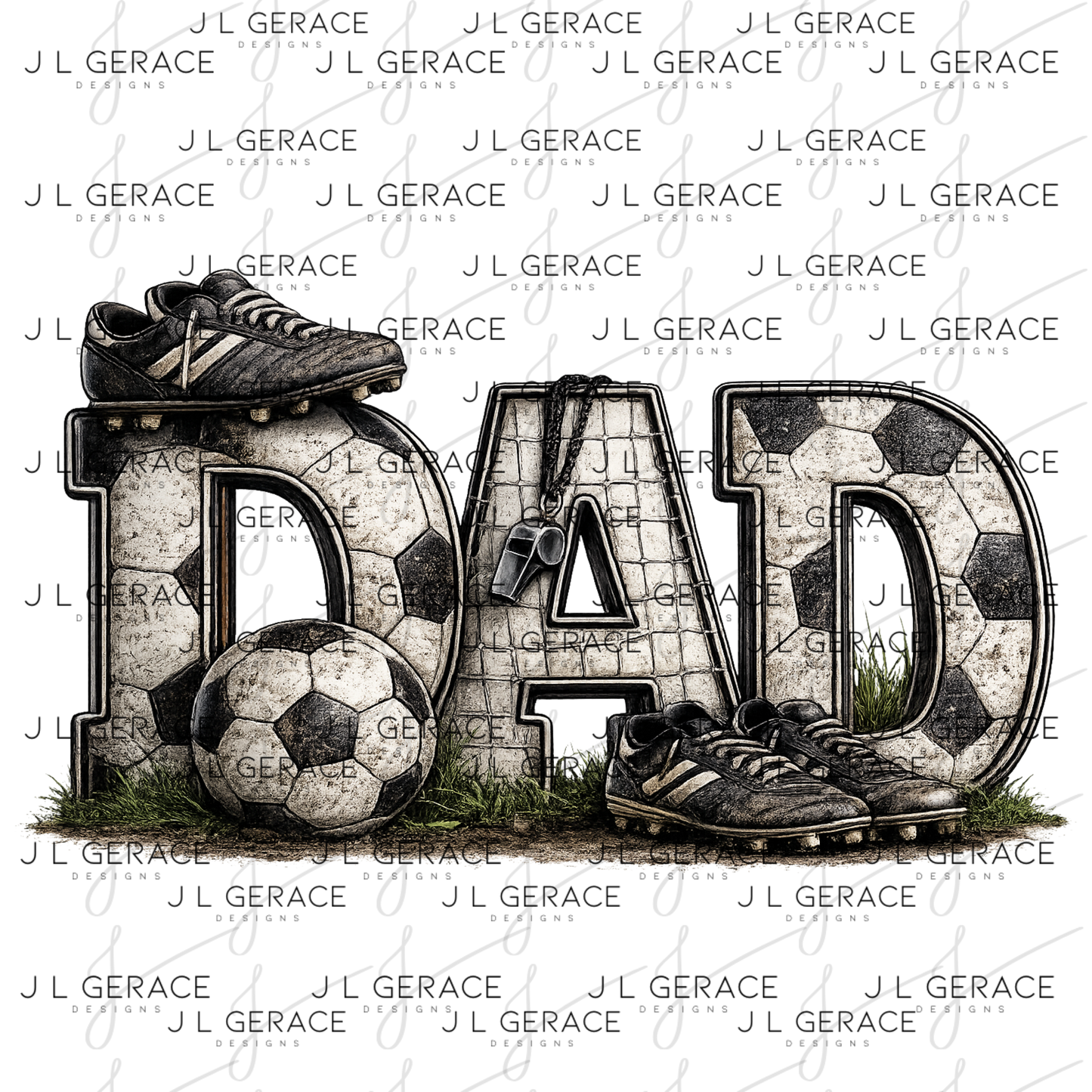 Dad PNG – Soccer Sports Design with Ball Cleats and Net Texture