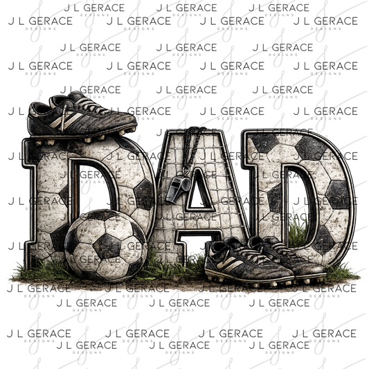 Dad PNG – Soccer Sports Design with Ball Cleats and Net Texture