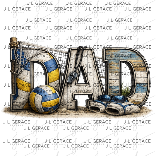 Dad PNG – Volleyball Beach Sports Design with Net Sand and Ball